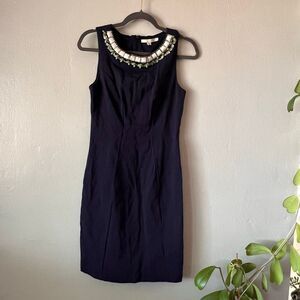 Boden  Sz 6 Navy Blue PONTE Beaded Ribbon Jewel Crew Neck Sleeveless